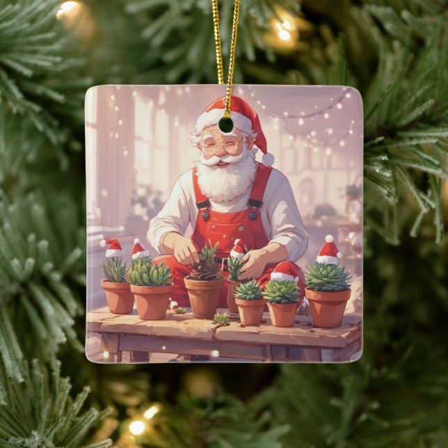 Personalized Santa Gardener Succulent Christmas Keramikornament (Baum)