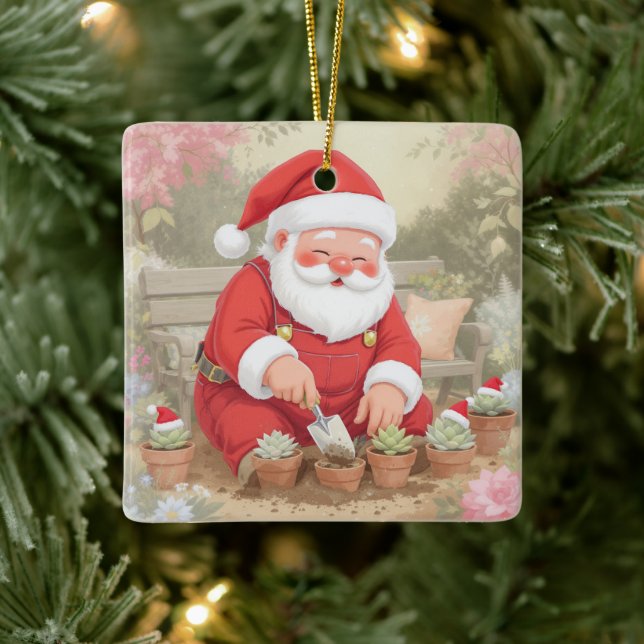 Personalized Santa Gardener Succulent Christmas Keramikornament (Baum)