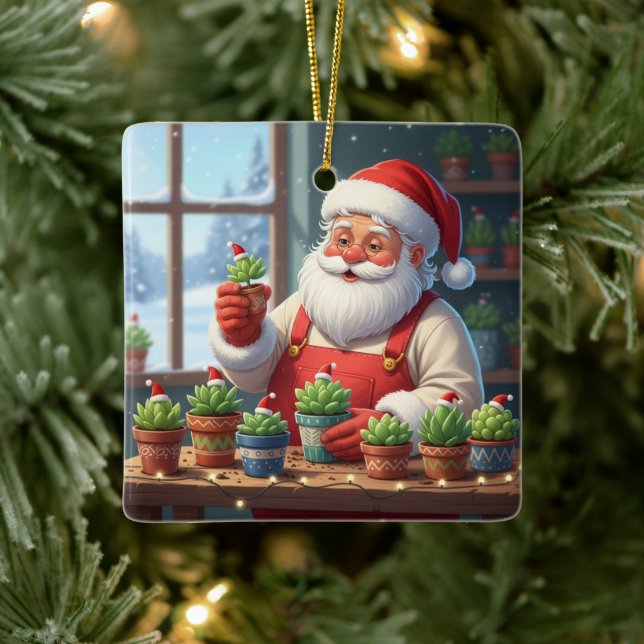 Personalized Santa Gardener Succulent Christmas Keramikornament (Baum)