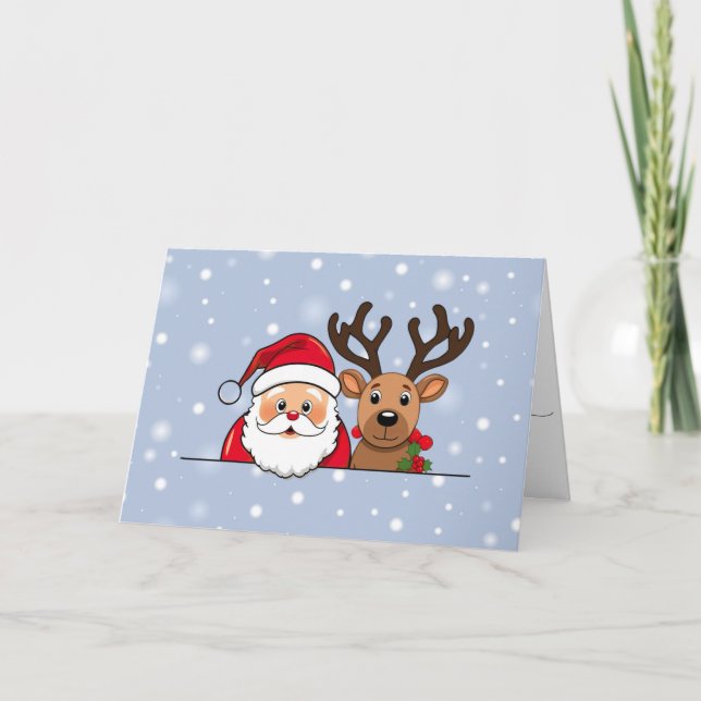 Personalized Santa & Reindeer Christmas Karte (Vorderseite)