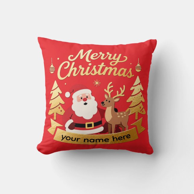 Personalized Santa Reindeer Christmas Pillow Kissen (Vorderseite)