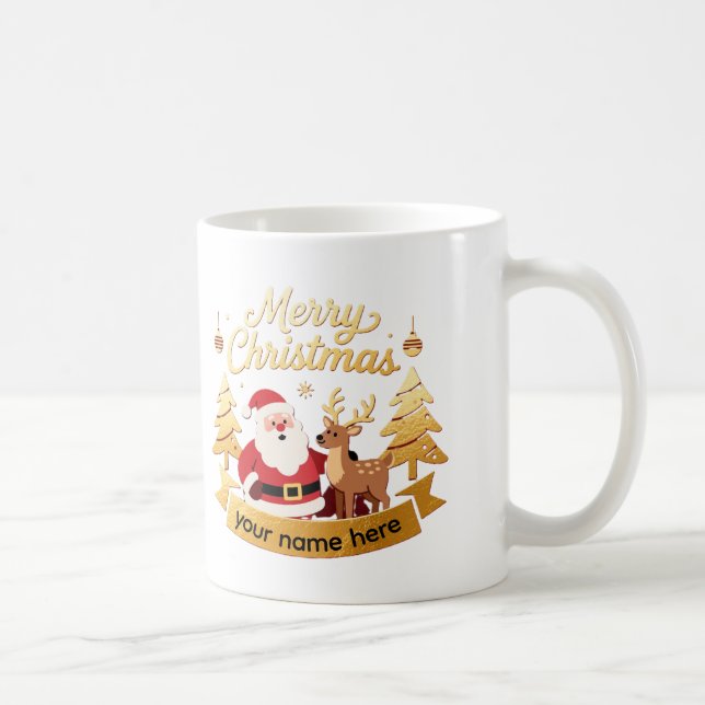 Personalized Santa & Reindeer Holiday Mug Kaffeetasse (Rechts)