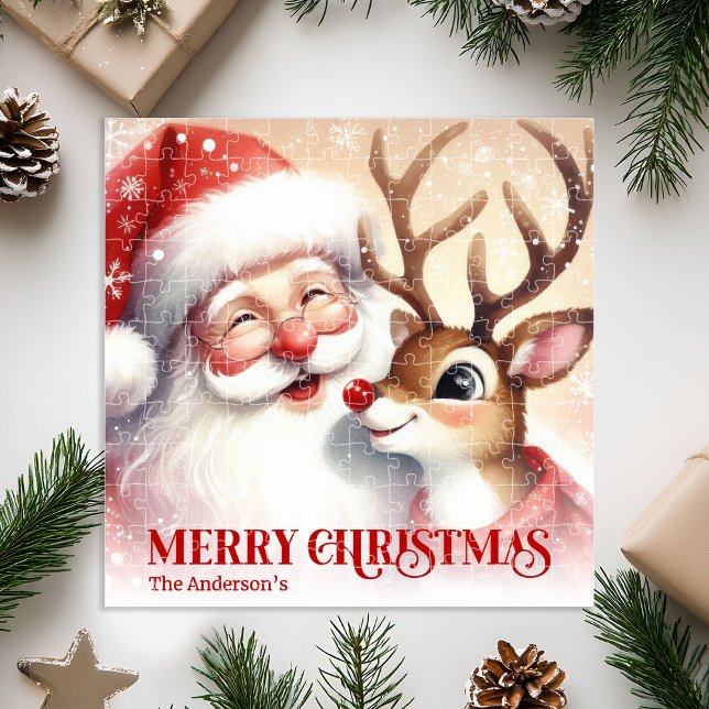 Personalized Santa Rudolph Christmas Kids Gift   Puzzle (Personalized Santa Rudolph Christmas Kids Gift Jigsaw Puzzle

)