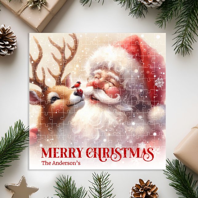 Personalized Santa Rudolph Christmas Kids Holiday  Puzzle (Personalized Santa Rudolph Christmas Kids Holiday Jigsaw Puzzle

)