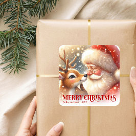 Personalized Santa Rudolph Holiday Gift Tag Sticke Quadratischer Aufkleber