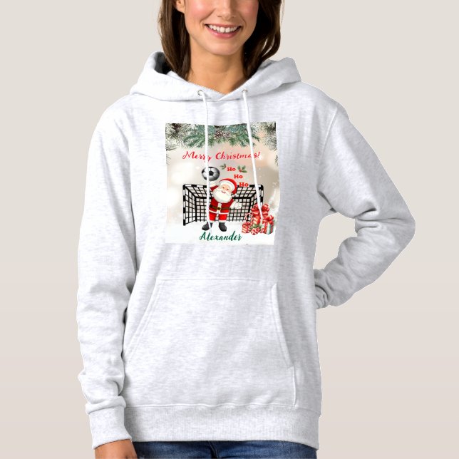 Personalized Santa Soccer Christmas Santa Soccer Hoodie (Vorderseite)