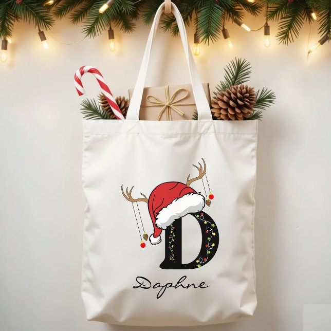 Personalized Santa Tote Bag for Teachers & Friends Tragetasche (custom Christmas bag, monogram gift bag, holiday tote personalized, Christmas tote for mom,)