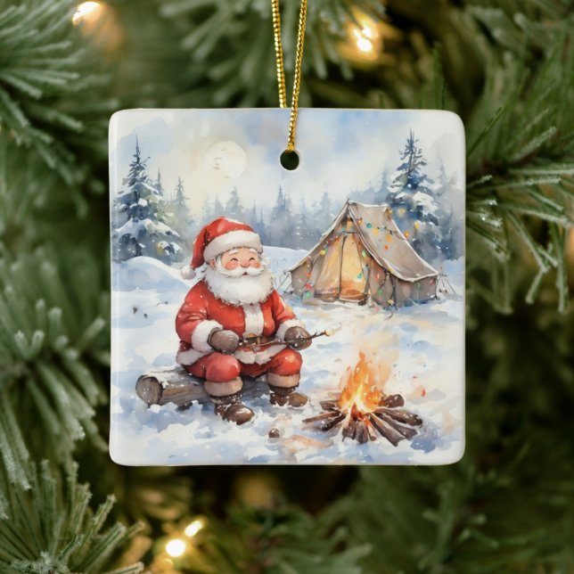 Personalized Santa Winter Camping Christmas Keramikornament (Baum)
