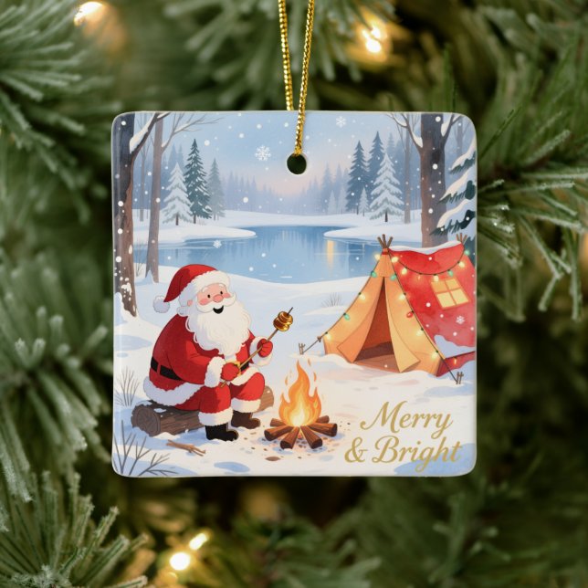 Personalized Santa Winter Camping Christmas Keramikornament (Baum)