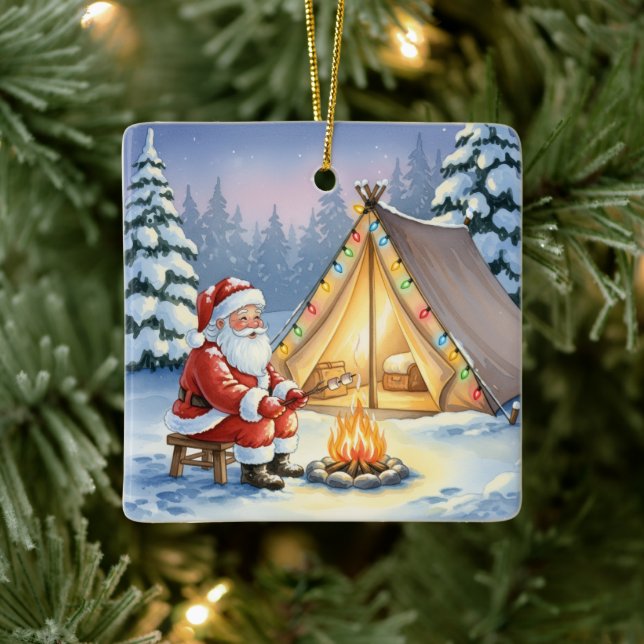 Personalized Santa Winter Camping Christmas Keramikornament (Baum)