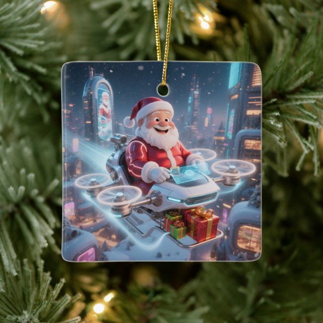 Personalized Santa's High-Tech Delivery Drone Keramikornament (Baum)