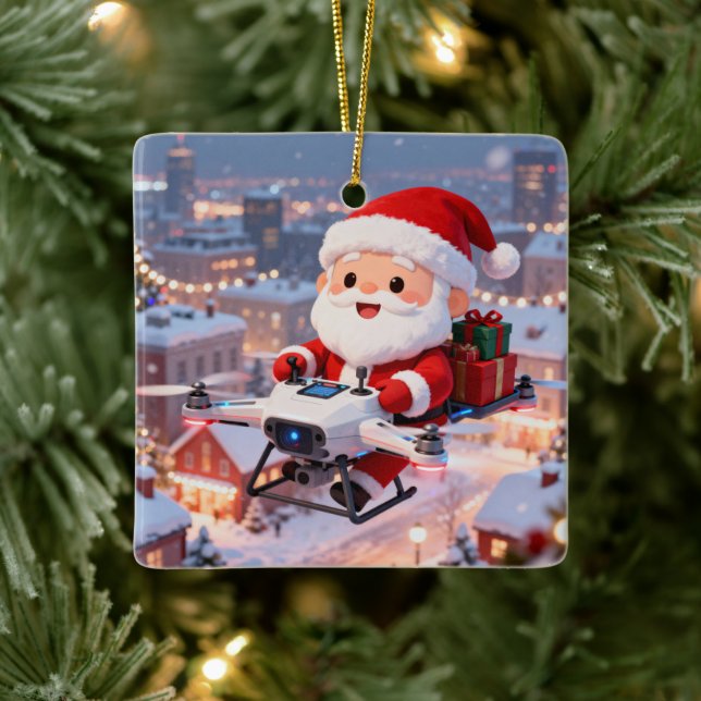Personalized Santa's High-Tech Delivery Drone Keramikornament (Baum)