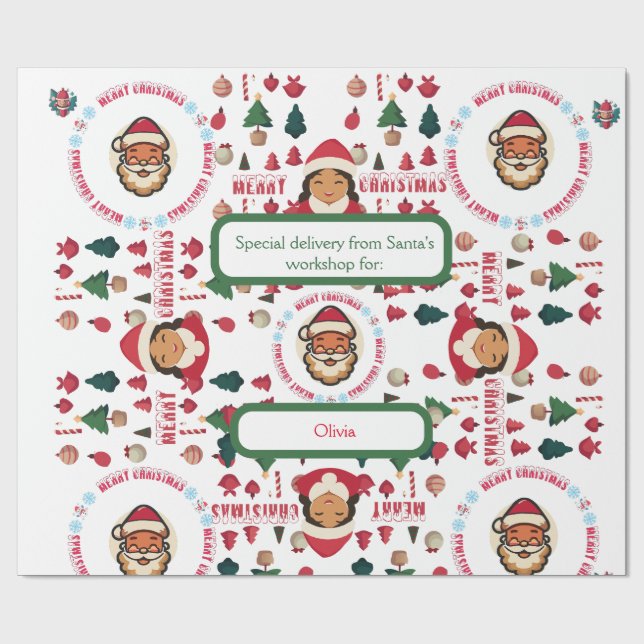 Personalized Santa's Workshop Christmas Gift Wrap Geschenkpapier (Flach)