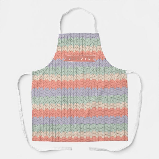 Personalized Scandinavian Pastel Knit Pattern Name Schürze (Vorderseite)