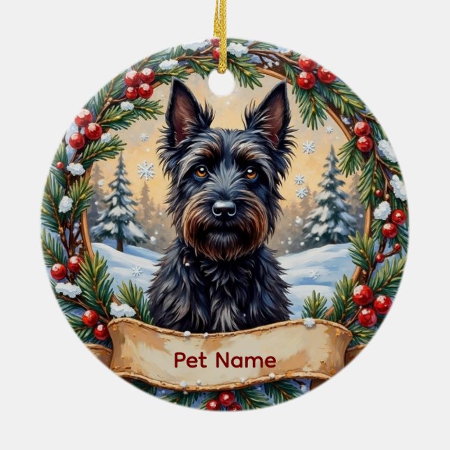 Personalized Scottish Terrier Christmas Keramik Ornament (Hinten)