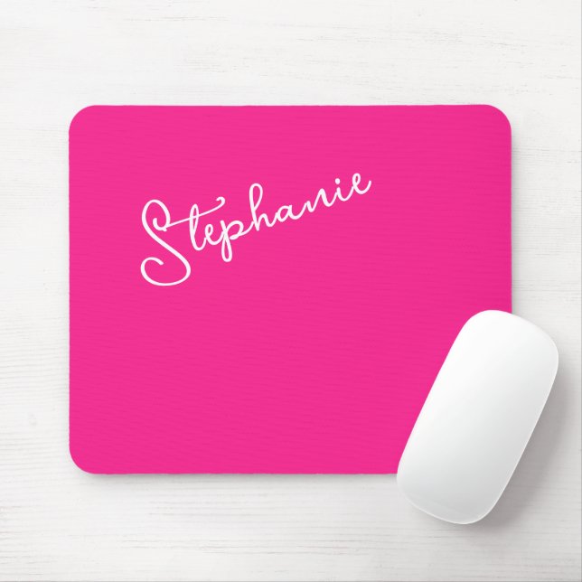 Personalized Script Name Stylish Bright Hot Pink  Mousepad (Mit Mouse)