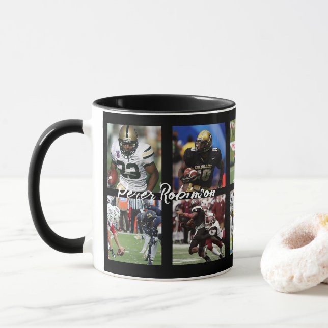 Personalized Senior Night Football Photo Keepsake Tasse (Mit Donut)