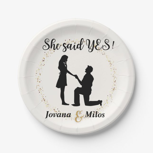 Personalized She said Yes Engagement Plate  Pappteller (Vorderseite)