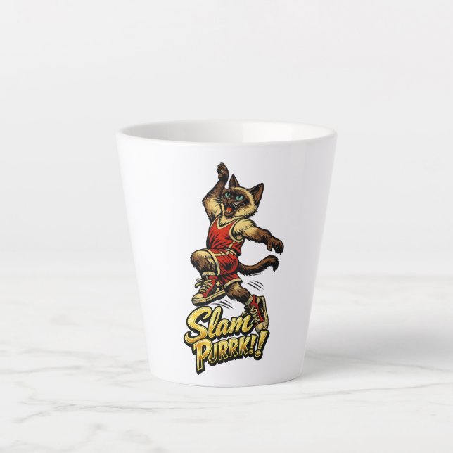 Personalized Siamese Basketball Cat Latte Mug Milchtasse (Vorderseite)