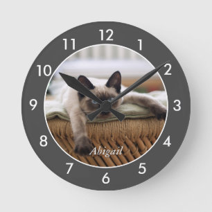 Personalized Siamese Kitten   Cat Large Clock Runde Wanduhr