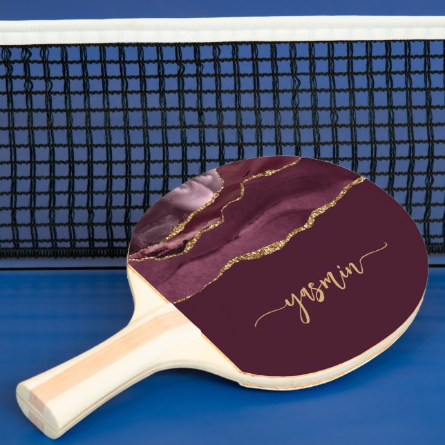 Personalized Signature Burgundy Gold Agate Tischtennis Schläger (InSitu)