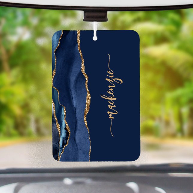 Personalized Signature Navy Blue Gold Agate Autolufterfrischer (Von Creator hochgeladen)