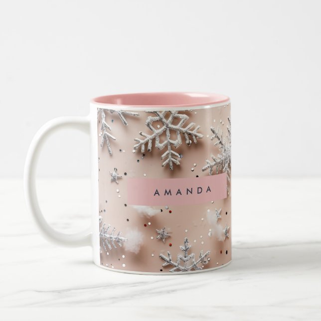 Personalized Silver Glitter Snowflake  Zweifarbige Tasse (Links)