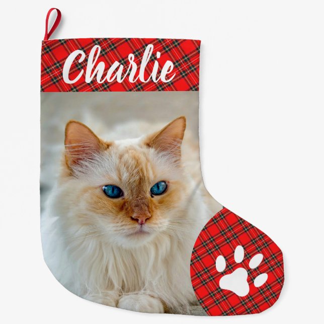 Personalized Simple Paw Pet Photo Monogram Name Großer Weihnachtsstrumpf (Vorderseite)