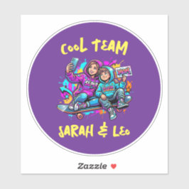 Personalized Skater Mom and Son Graffiti Art Round Aufkleber