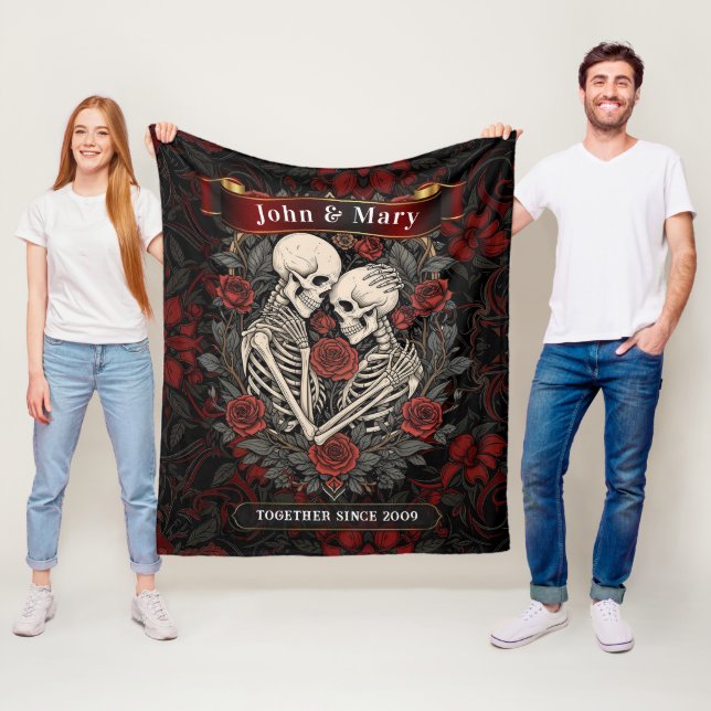 Personalized Skeleton Lovers Blanket | Gothic Wedd Fleecedecke (Beispiel)