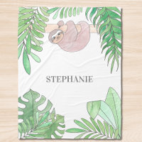 Personalized Sloth Girl Baby Blanket
