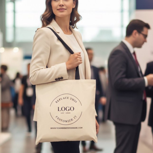 Personalized Small Business Branding Reusable Tragetasche (Custom tote bag with logo and website for trade shows and markets.)