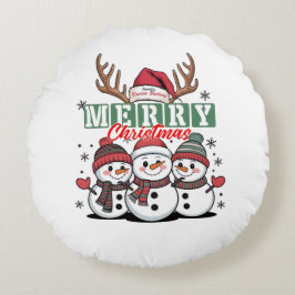 Personalized Snowman Trio Round Pillow Rundes Kissen