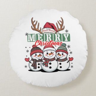 Personalized Snowman Trio Round Pillow Rundes Kissen