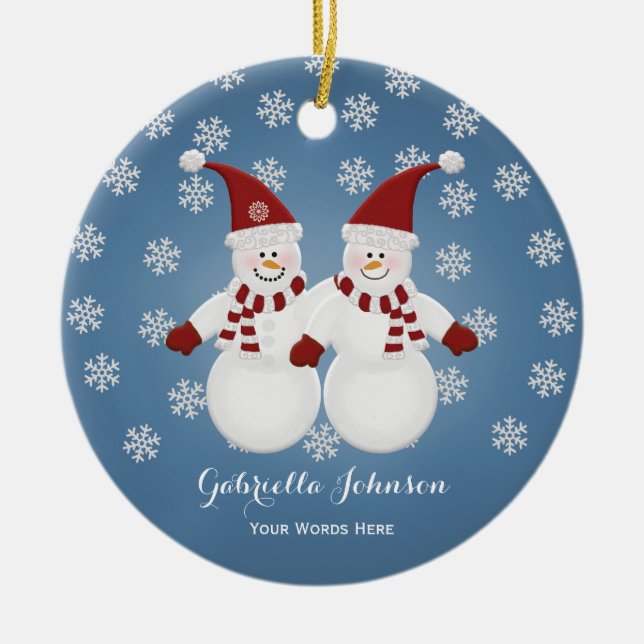 Personalized Snowman Twins Ornament (Vorne)