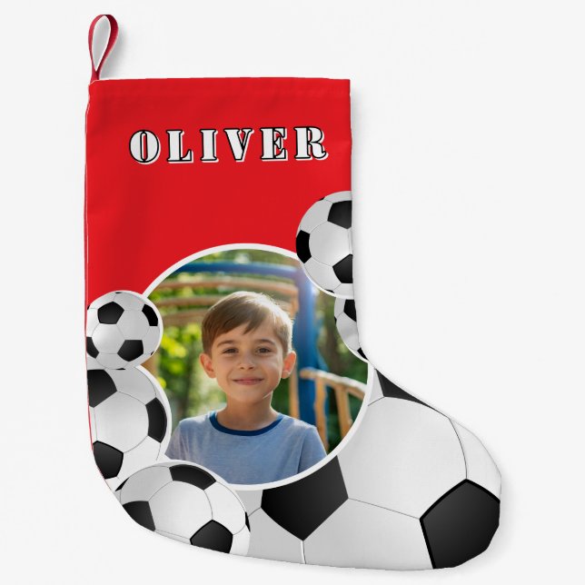 Personalized Soccer Ball Football Boy Photo  Kleiner Weihnachtsstrumpf (Vorderseite)