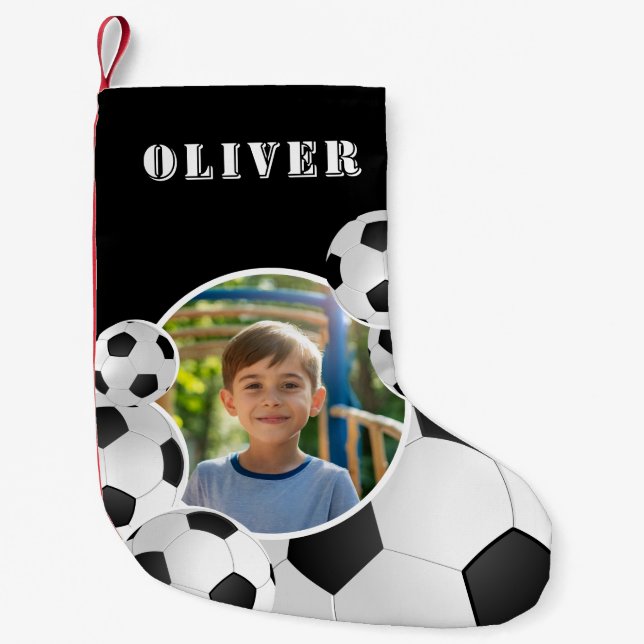 Personalized Soccer Ball Football Boy Photo  Kleiner Weihnachtsstrumpf (Vorderseite)