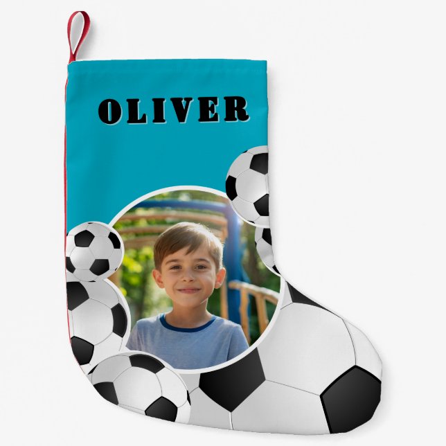 Personalized Soccer Ball Football Boy Photo  Kleiner Weihnachtsstrumpf (Vorderseite)