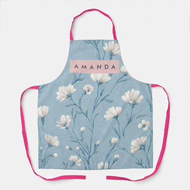 Personalized Soft Blue Wildflower Botanical Style Schürze (Vorderseite)