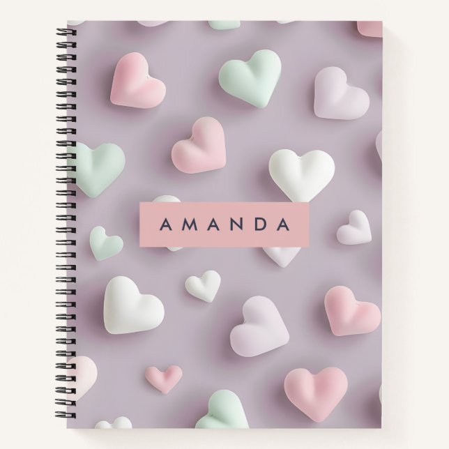 Personalized Soft Pastel Candy Hearts Notizbuch (Vorderseite)