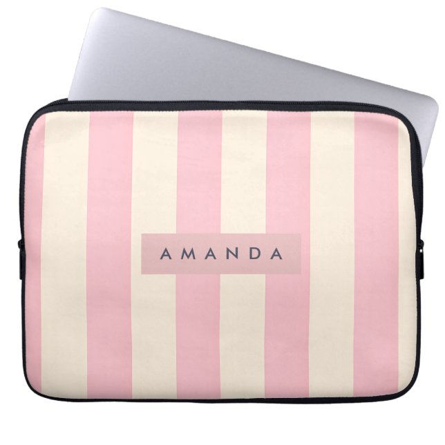 Personalized Soft Pink and Cream Stripe Laptopschutzhülle (Vorderseite)