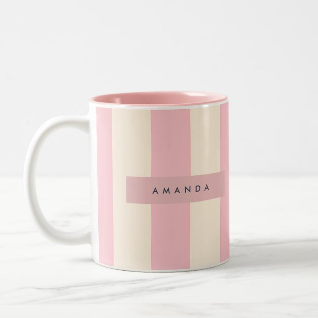 Personalized Soft Pink and Cream Stripe Zweifarbige Tasse (Links)