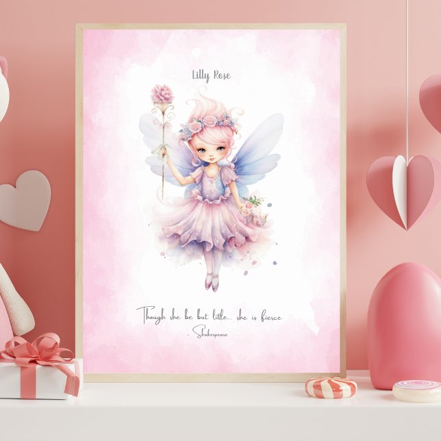 Personalized Soft Pink Fairy Nursery Wall Art Poster (Fairy Nursery Art - Personalized)