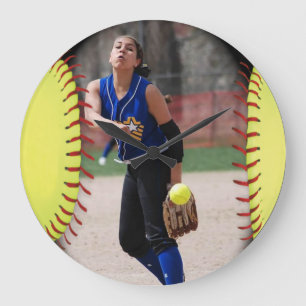 Personalized Softball Photo Große Wanduhr