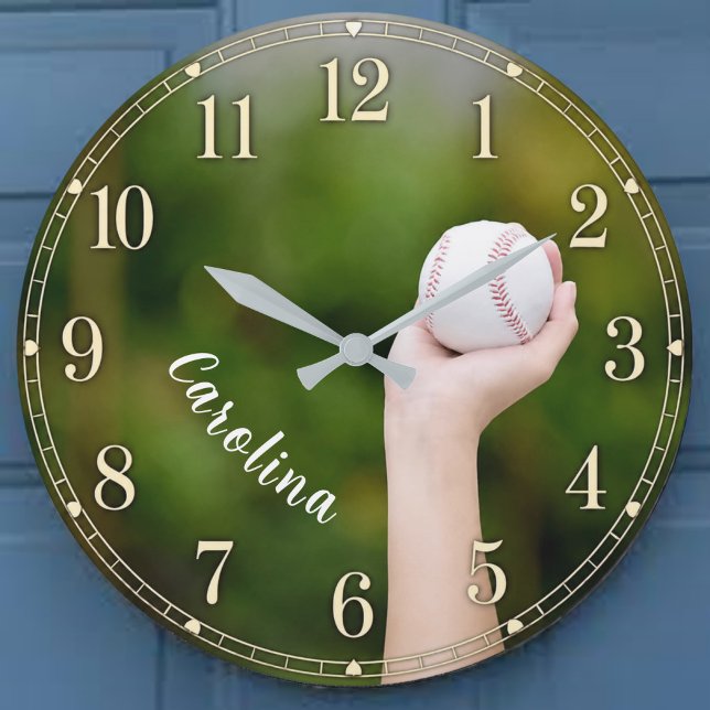 Personalized Softball Pitcher Custom Name  Große Wanduhr (Von Creator hochgeladen)