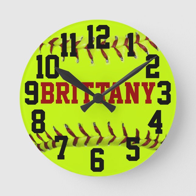 Personalized Softball Wall Clock Runde Wanduhr (Vorderseite)