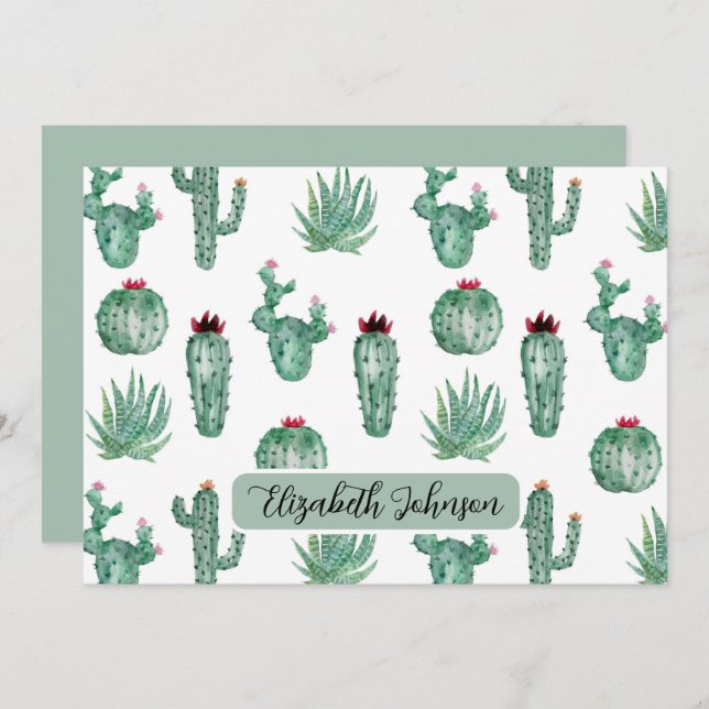 Personalized Southwest Cactus Botanical Note Card Mitteilungskarte (Vorne/Hinten)