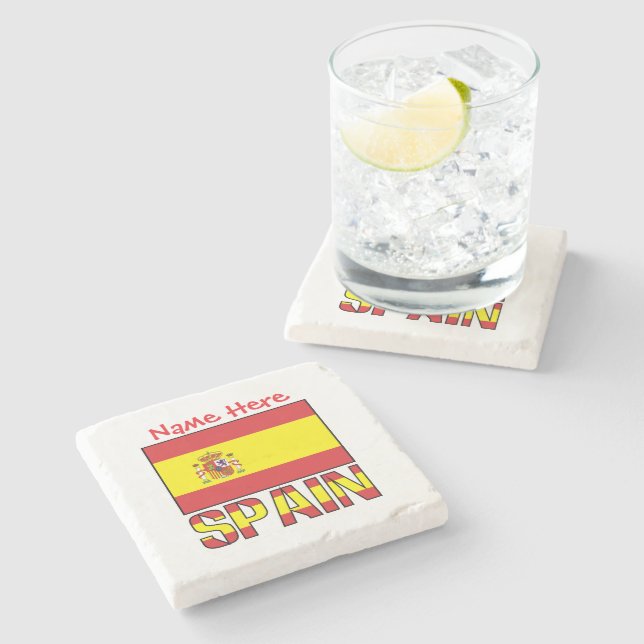 Personalized Spain Flag Heritage Design Steinuntersetzer (Seitenansicht)