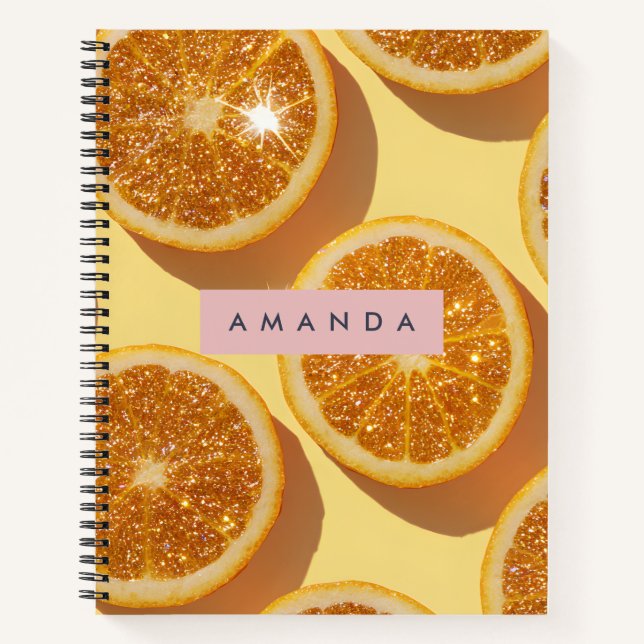 Personalized Sparkle Citrus Glitter Orange Notizbuch (Vorderseite)