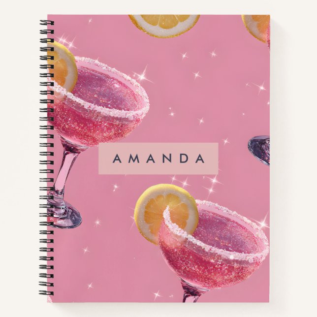Personalized Sparkle Glam Pink Cocktail  Notizbuch (Vorderseite)